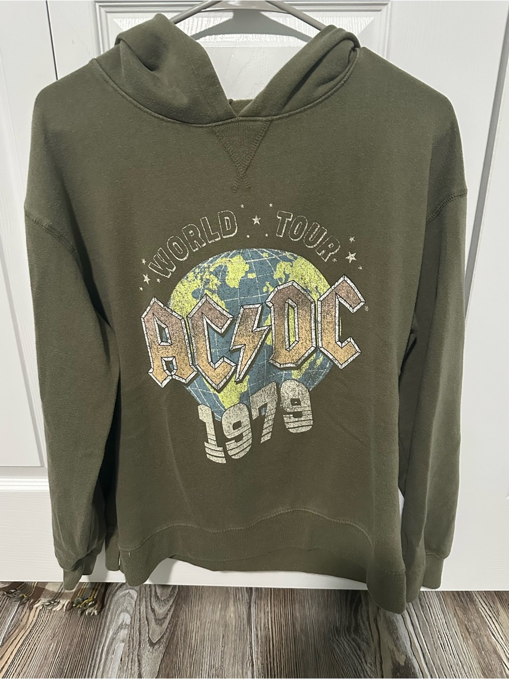 AC/DC Olive Green Pullover Sweatshirt with Bold Logo